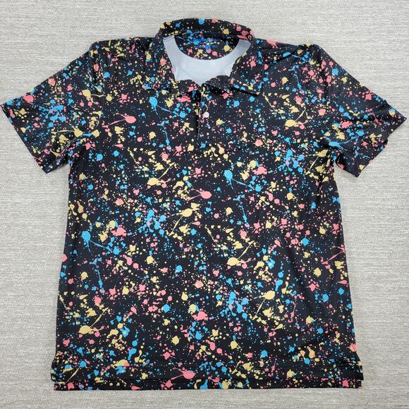 Chubbies The Paint Drips Polo Mens Large Pink Blue Neon Splatter Golf Shirt - Picture 7 of 11